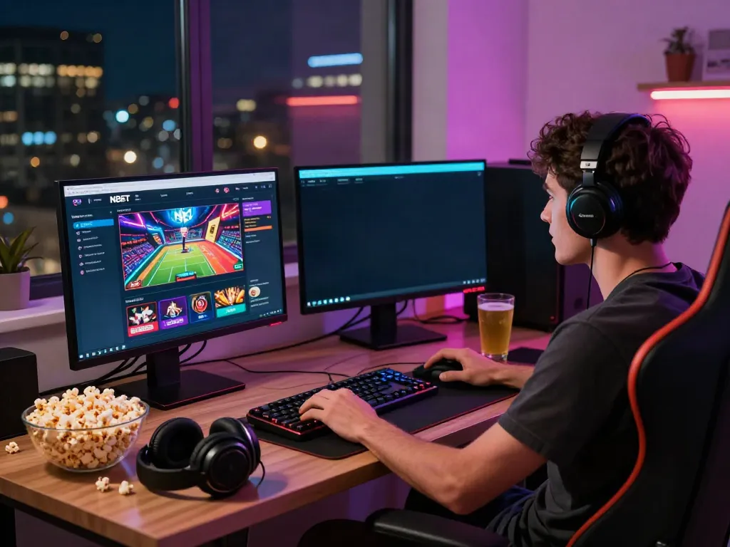 Dynamic online gaming experience at https://nbet.group/, showcasing an enthusiastic player in a modern home setup.