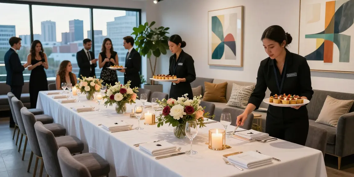Elegant event space Mississauga set for corporate gathering with gourmet catering and chic decor.