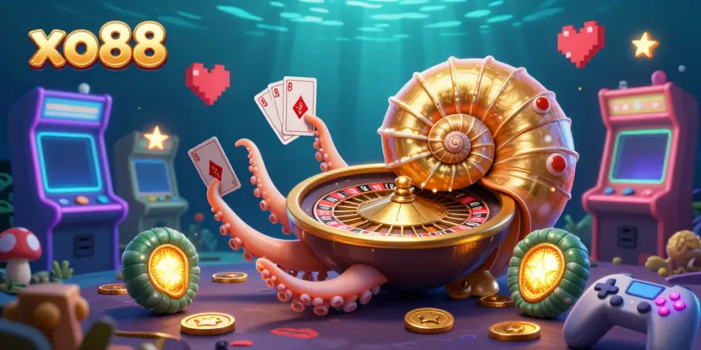 Experience exciting xo88 gaming with a vibrant underwater scene featuring a nautilus roulette wheel and dynamic game elements.