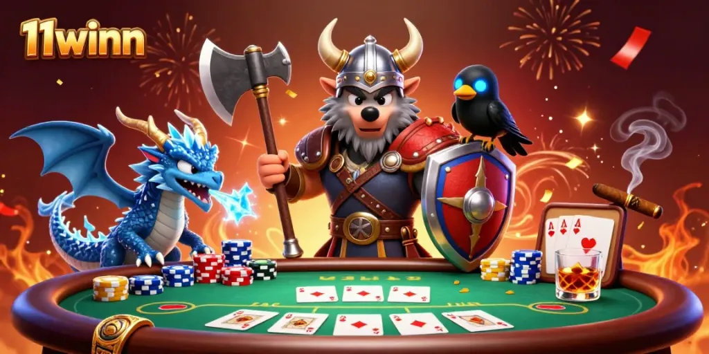 Experience thrilling gameplay at 11winn with poker action featuring dynamic characters and vivid casino elements.